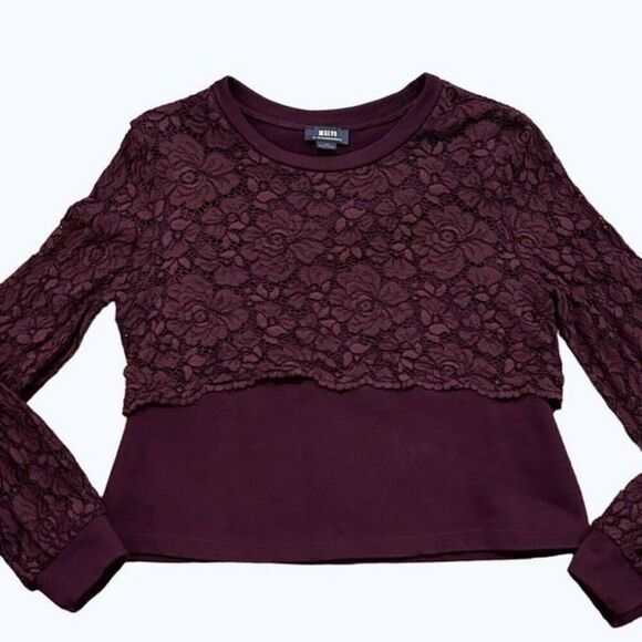 Maeve by Anthropologie Women’s Size Large Pullover Sweater Top Plum Maroon Lace - Picture 3 of 8